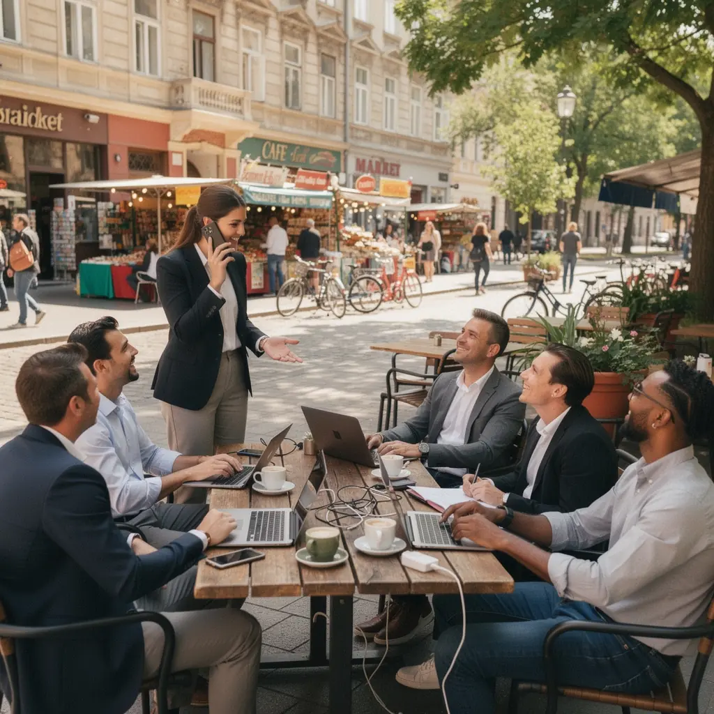 Csoportos tréning, ahol a résztvevők aktívan gyakorolják a telefonos tárgyalási technikákat.